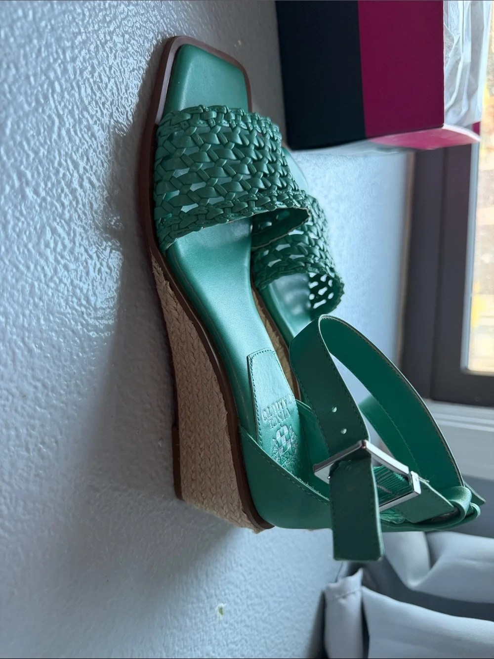 Vince Camuto Teal Woven Ankle-Strap Wedge Sandals